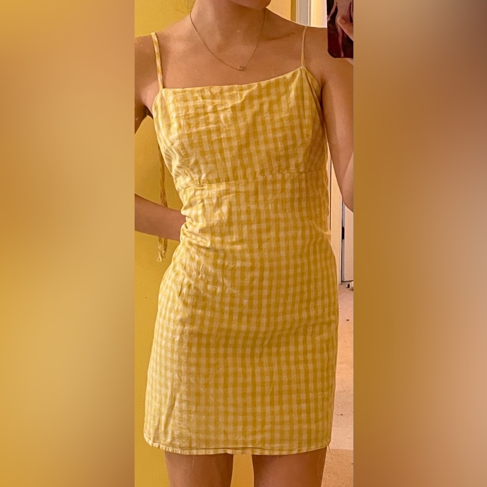 adorable Lottie Moss lined yellow plaid mini dress women’s s
